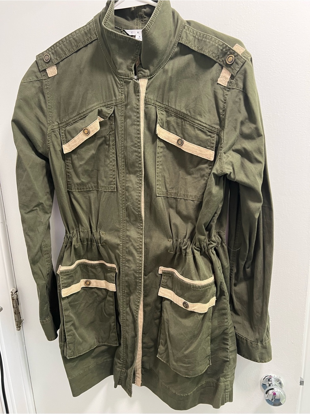 Cabi Olive Utility Anorak Jacket with Contrast Trim